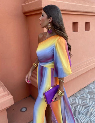 Abito rainbow - Abito lungo monospalla multicolore