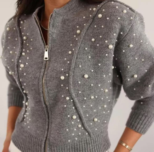 Maglia JEN - Maglioncino con zip e perline