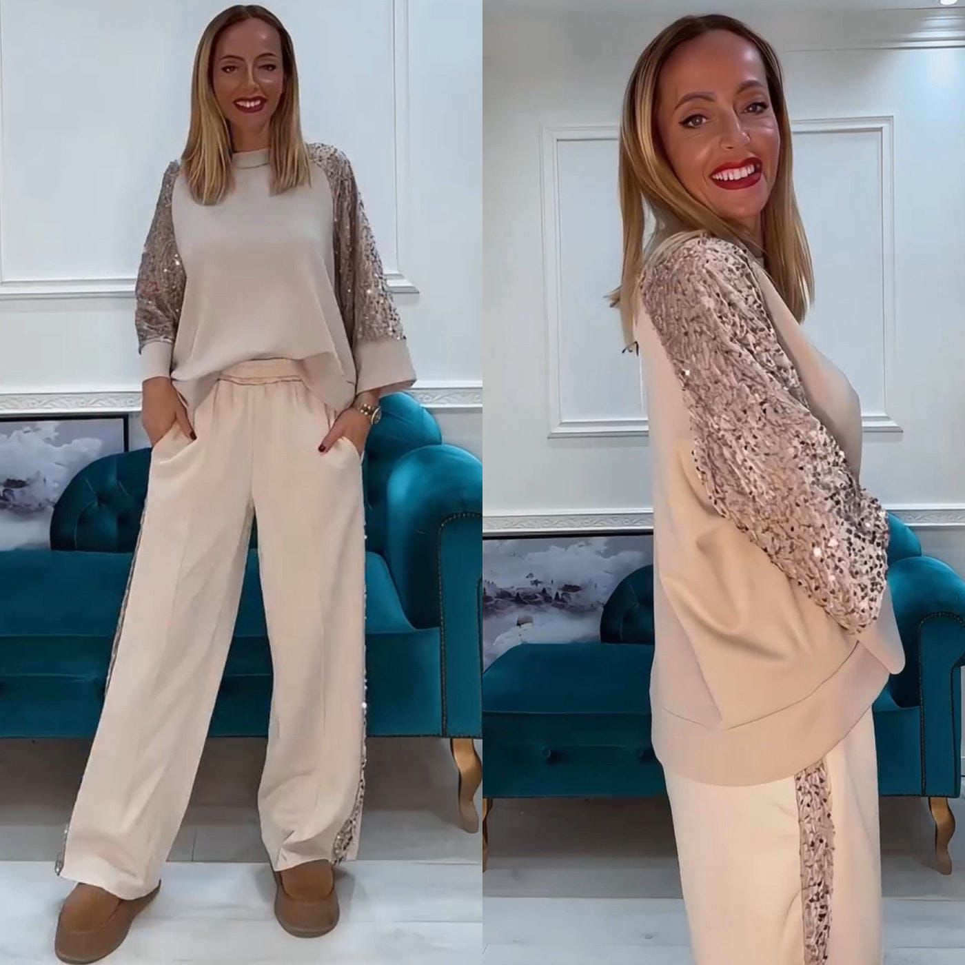 Tuta CRISTAL - Completo con felpa con maniche in paillettes e pantalone