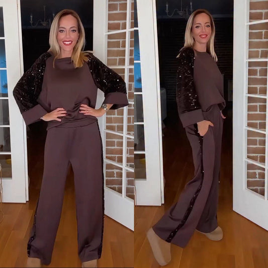 Tuta CRISTAL - Completo con felpa con maniche in paillettes e pantalone