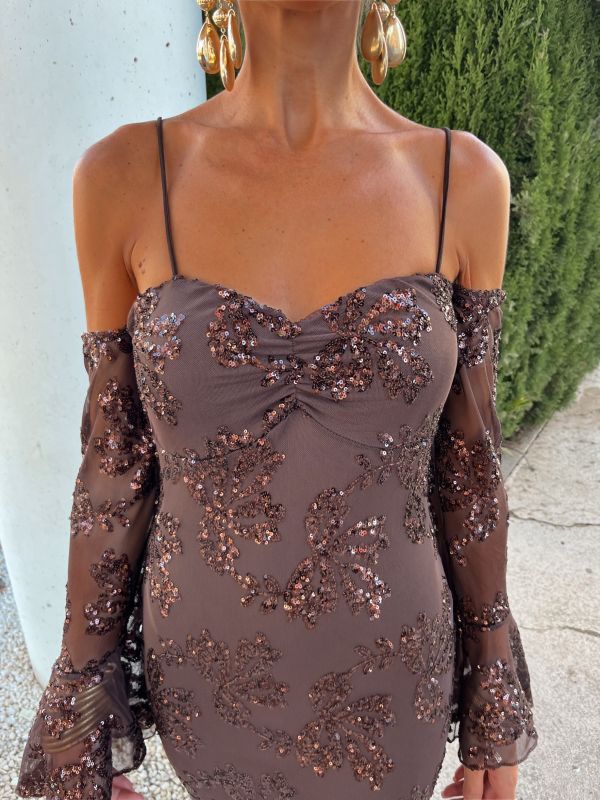 Abito VENERE - Abito lungo scollo a cuore con dettagli in paillettes