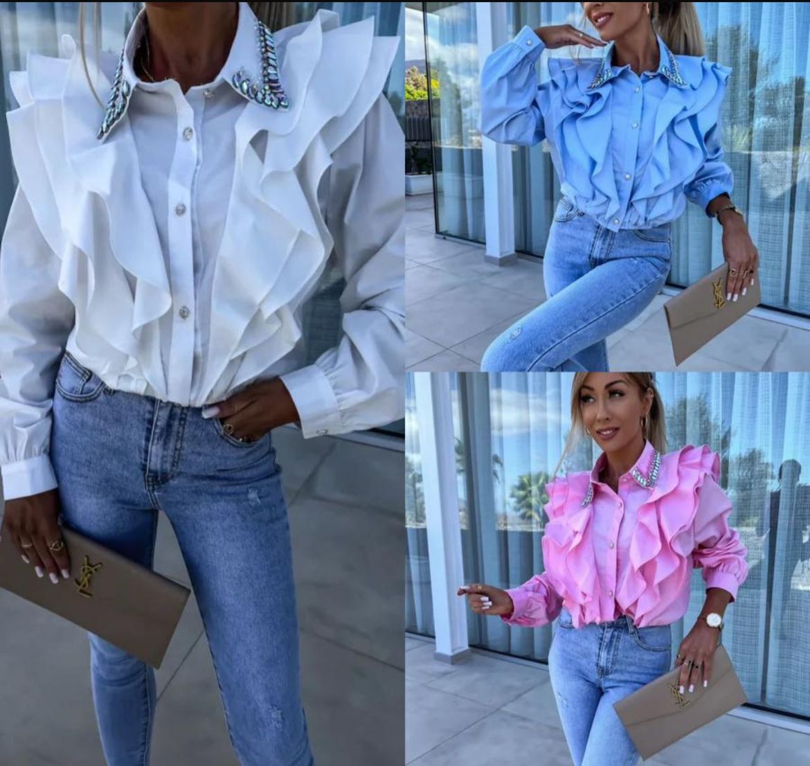 CAMICIA BESS - Camicia con rouche e pietre