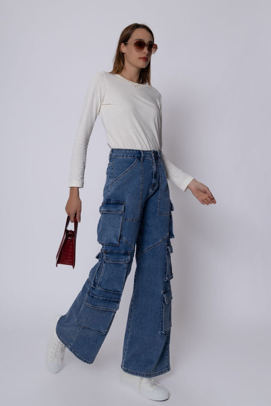 Jeans Melissa - jeans palazzo com tasconi