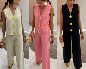 Cordset ALINA - Completo Gilet con bottoni dorati e pantalone